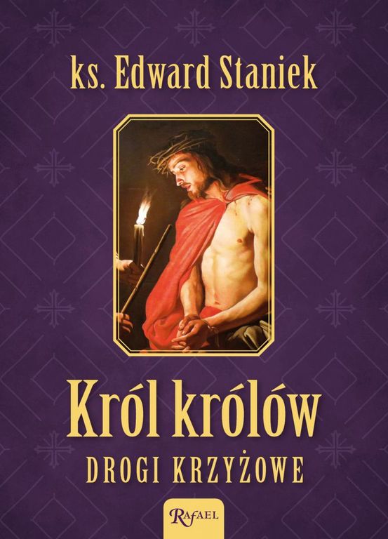 okładka książki Król Królów - fioletowa, żółte napisy i postać Jezusa w centrum