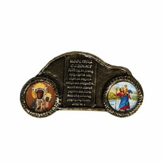 Plakietka metalowa ze św. Krzysztofem i Matką Bożą