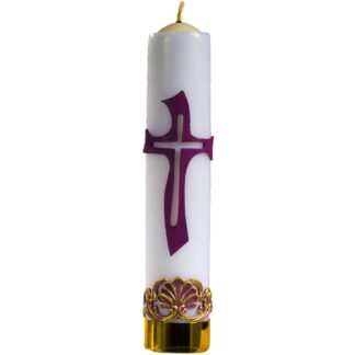 ŚWIECA OŁTARZOWA Z WKŁADEM REGULOWANYM “Fioletowy krzyż” – 40 cm