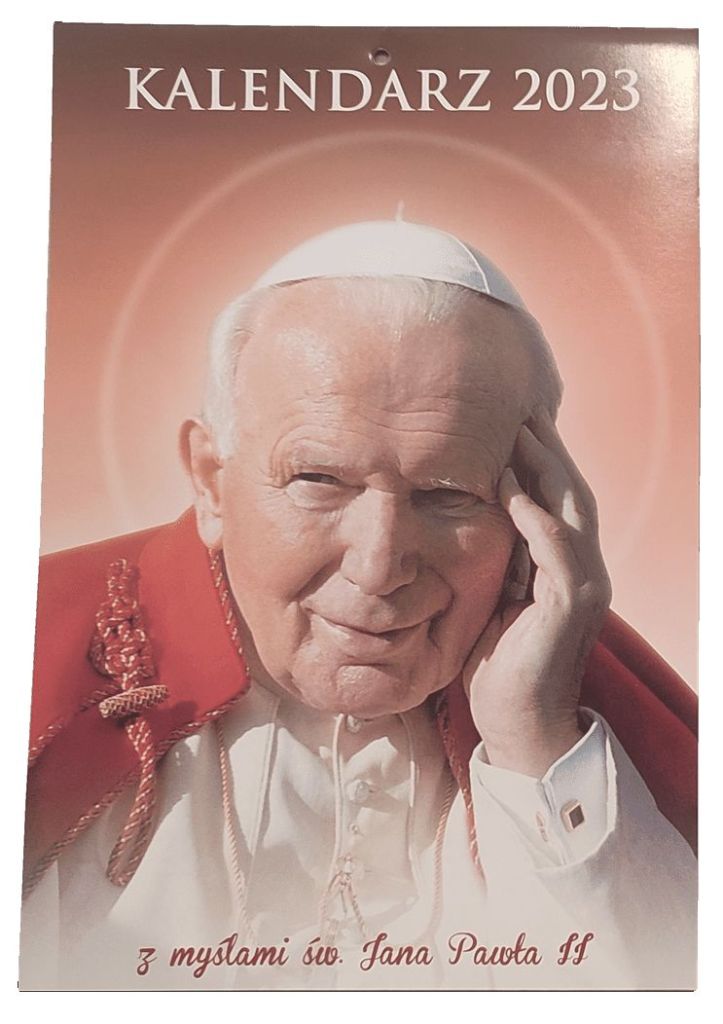 kalendarz ścienny z motywem i postacią Jana Pawła II na okładce