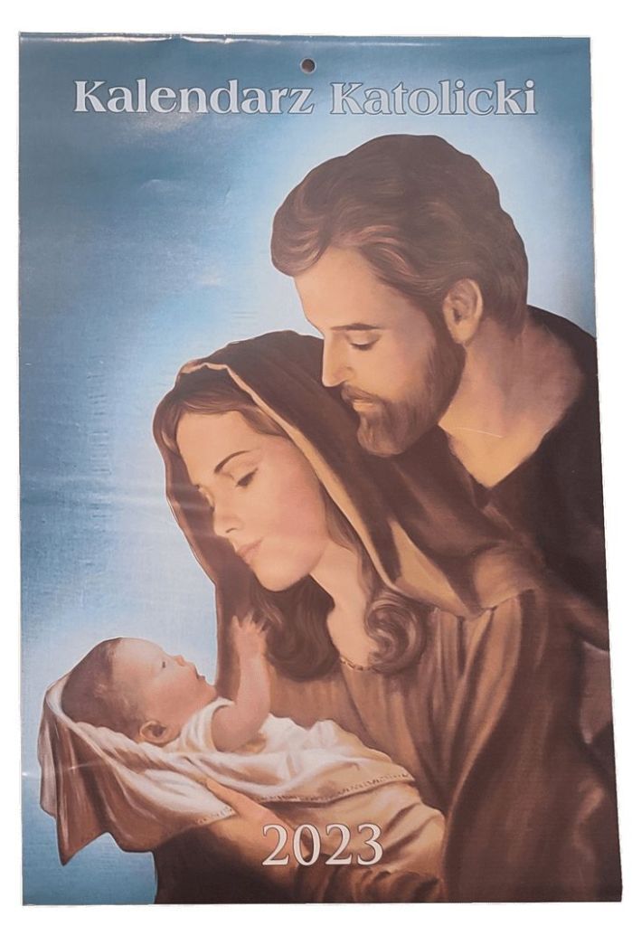 kalendarz 2023 - ścienny z motywem Świętej Rodziny - malutkiego Jezusa, Maryi i Józefa