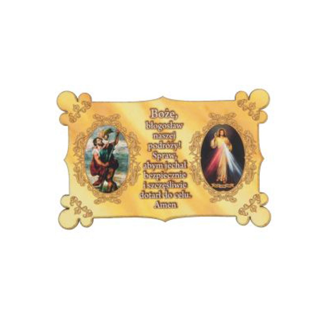 plakietka ze św. krzysztofem i tekstem modlitwy kierowcy i Jezu Ufam Tobie
