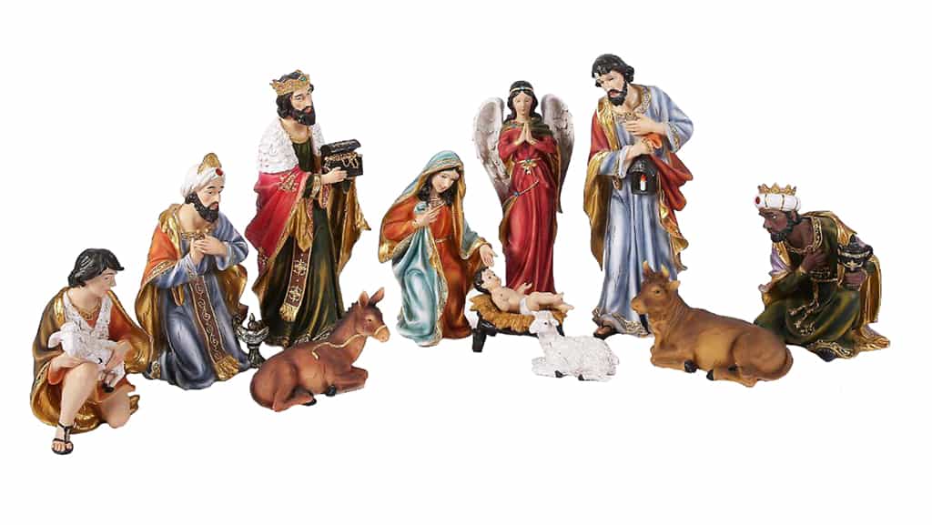 figury do szopki bożonarodzeniowej, 11 elementów, dzieciątko Jezus, trzech króli, owieczka, krowa, osiołek, Maryja, św. Józef oraz anioł