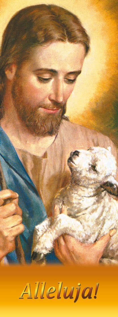 Baner zachowany jest w odcieniach koloru żółtego. U samego dołu znajduje się napis "Alleluja!". Zaś w centrum znajduje się Pan Jezus Chrystus trzymający w swej lewej ręce małą owieczkę, a w prawej chorągiew.