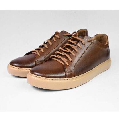 skórzane buty sneakersy, brązowe, profil boczny