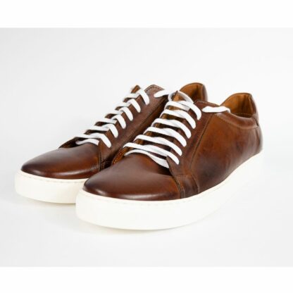 skórzane buty sneakersy, brązowe, profil boczny