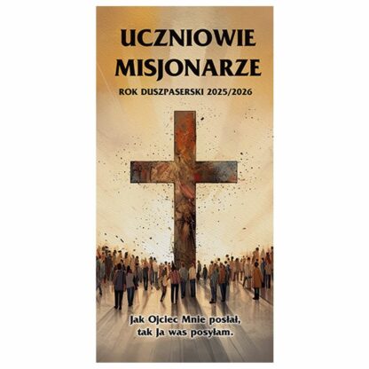 baner uczniowie misjonarze, krzyż i wierni