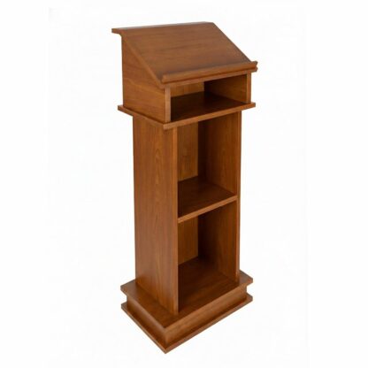 drewniana ambona z symbolem alfa i omega; kolor brązowy