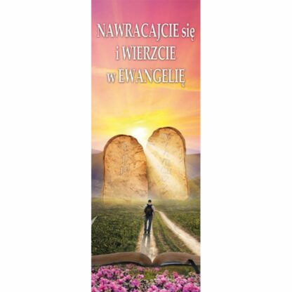 baner religijny na wielki post z napisem - nawracajcie się i wierzcie w ewangelię; kolorowy