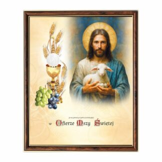 Obrazek Komunijny w Ramce – Jezus z Barankiem Bożym