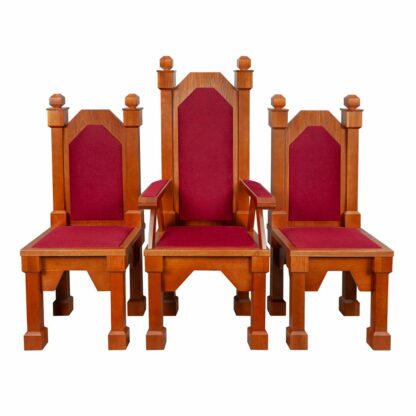 sedilia, komplet trzech foteli w kolorze orzechu, tapicerowane