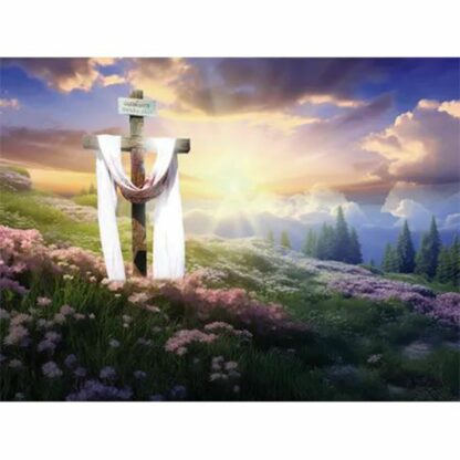 tło do grobu pańskiego, krzyż w plenerze owinięty białą szarfą